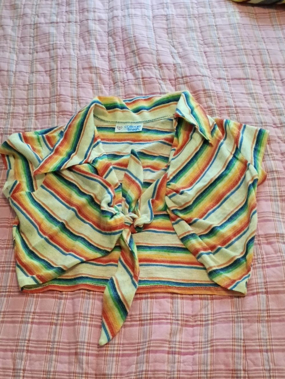 Tie-Front Rainbow Striped Women's Blouse - Multicolor